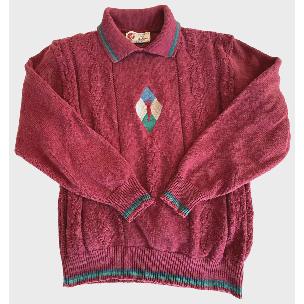 Isle of Cotton Vintage Women's Golf Sweater Small Burgundy Cotton 80s 90s Casual